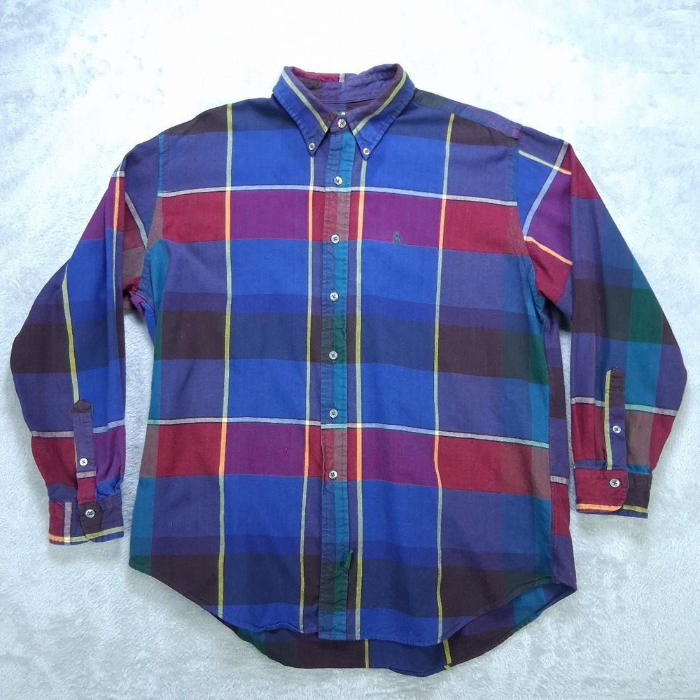 Hunt Club Mens XL Blue Plaid Long Sleeve Button Up Shirt Cotton Vintage Grunge